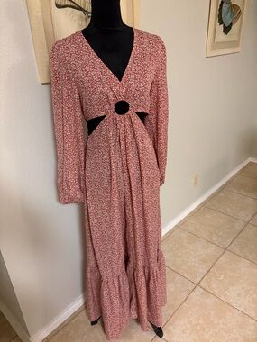 Maverick Gwen Rose Pink Floral Maxi Dress with Ring Waist Size Small NWT